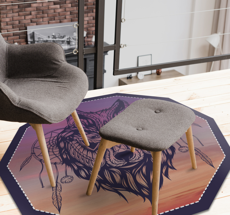 Tappeto vinile animali illustrazione ottagonale del lupo - TenStickers