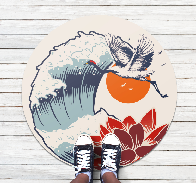 Tappeto vinile animali tramonto sull'oceano della gru - TenStickers
