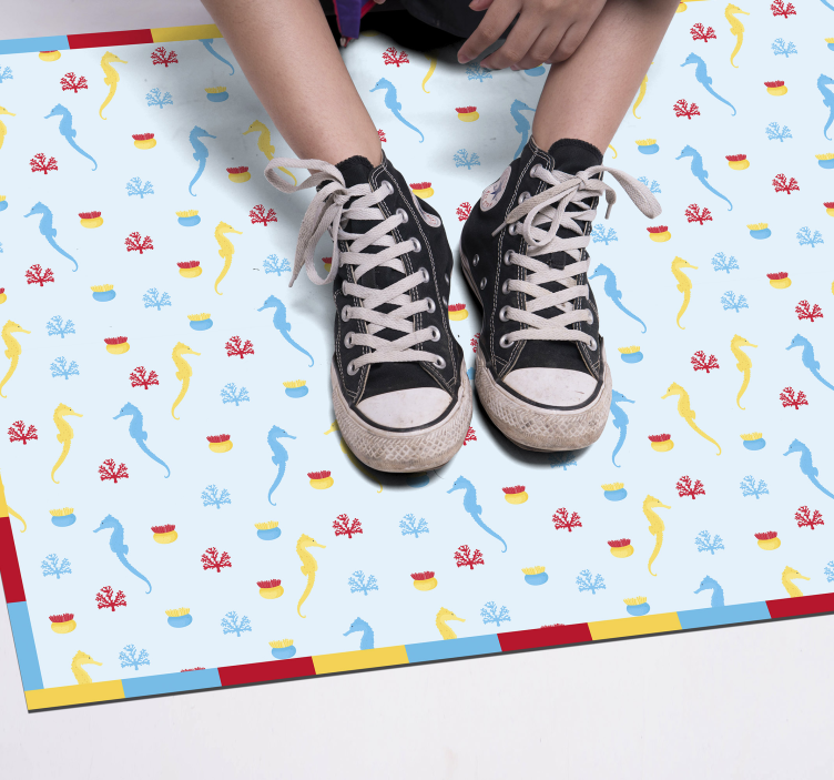 Tappeto vinile bagno disegno blu cavalluccio marino - TenStickers