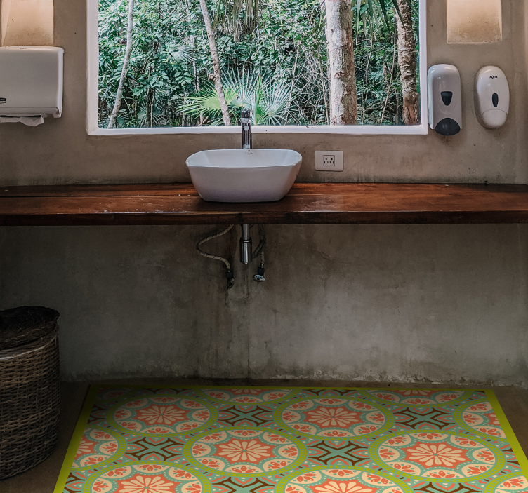 Tappeto vinile bagno motivo piastrellato ornato - TenStickers