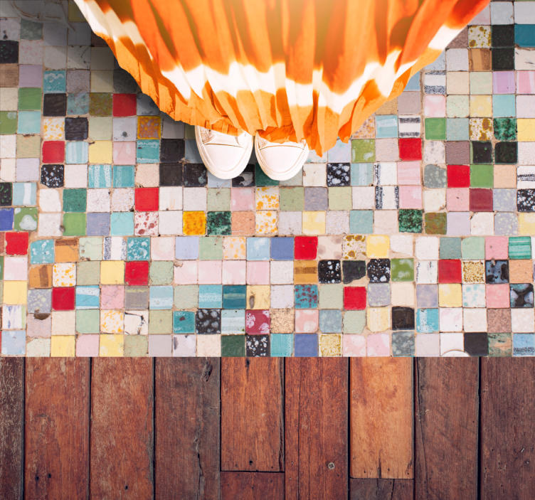 Tappeto vinile bagno vecchie piastrelle colorate - TenStickers