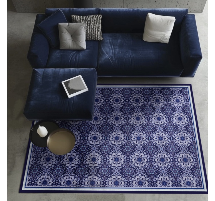 Tappeto vinile blu disegno floreale vintage - TenStickers