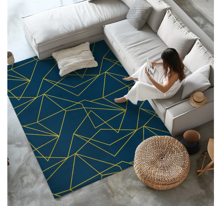 Tappeto vinile blu linee geometriche dorate - TenStickers
