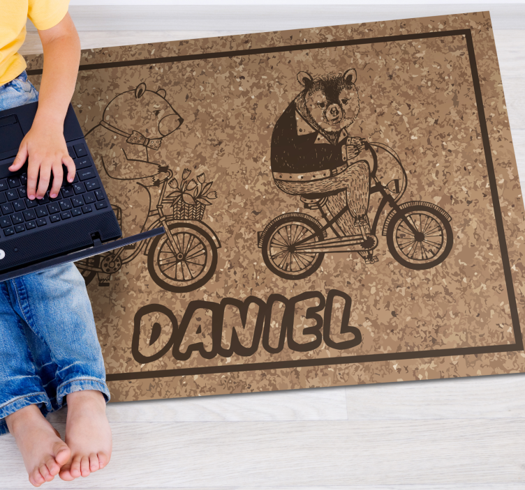 Tappeto vinile per bambini orsi in bicicletta con nome - TenStickers