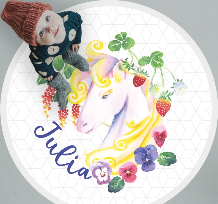 Tappeto vinile per ragazzi fiore di unicorno personalizzato - TenStickers