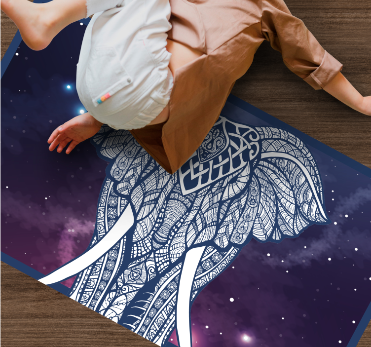 Tappeto vinile con nome artwork elefante intricato - TenStickers