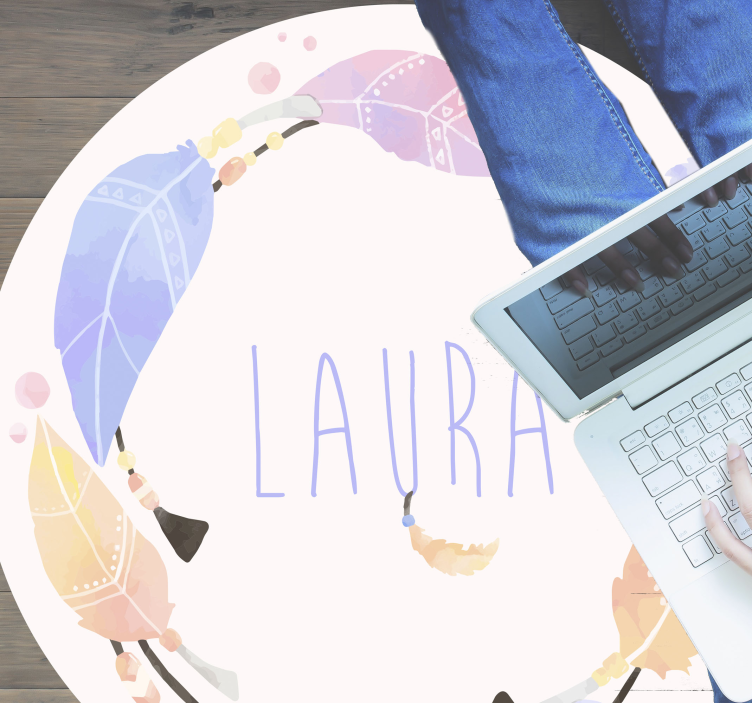 Tappeto vinile con nome cerchio di piume personalizzato - TenStickers