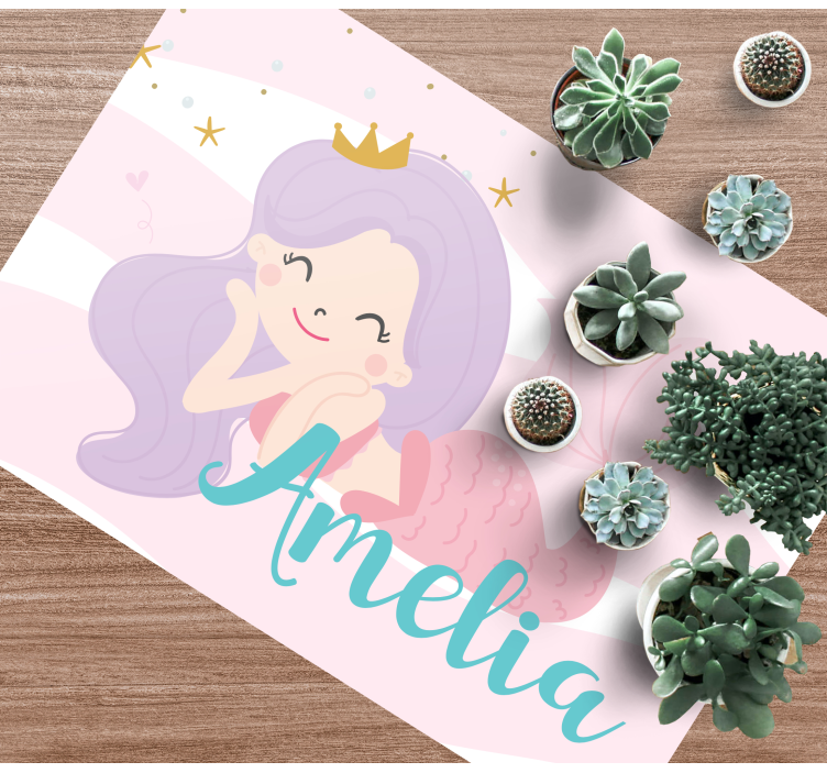 Tappeto vinile per bambini principessa sirena con nome - TenStickers