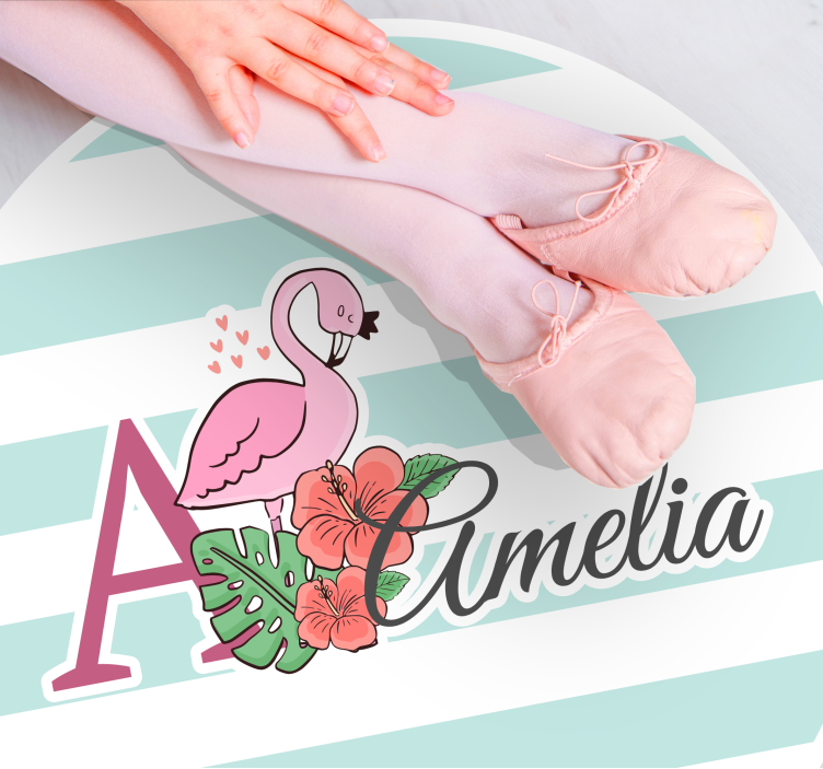 Tappeto vinile con nome decorazioni fenicotteri - TenStickers