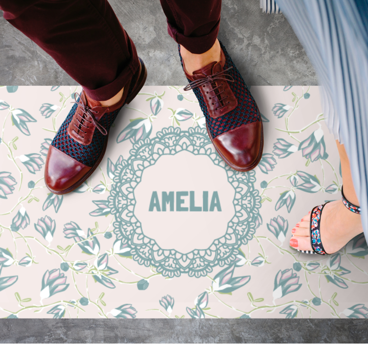 Tappeto vinile camera da letto disegno floreale con nome - TenStickers