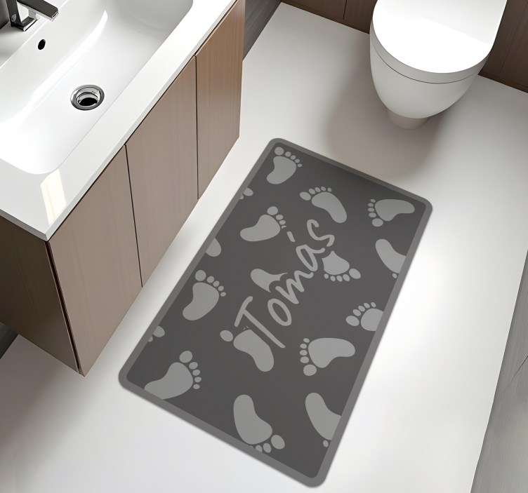 Tappeto vinile bagno con nome disegno di orme grigie - TenStickers