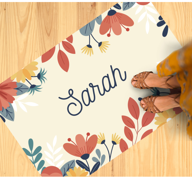 Tappeto vinile con nome etichetta floreale personalizzata - TenStickers