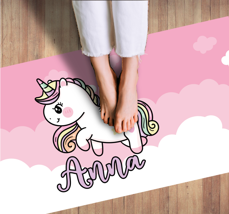 Tappeto vinile per bambini unicorno rosa personalizzabile - TenStickers