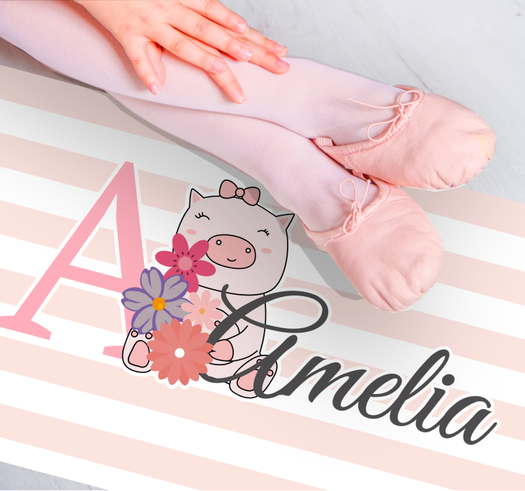 Tappeto vinile con nome illustrazione di maiale carino - TenStickers