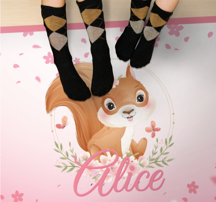 Tappeto vinile con nome illustrazione di scoiattolo - TenStickers