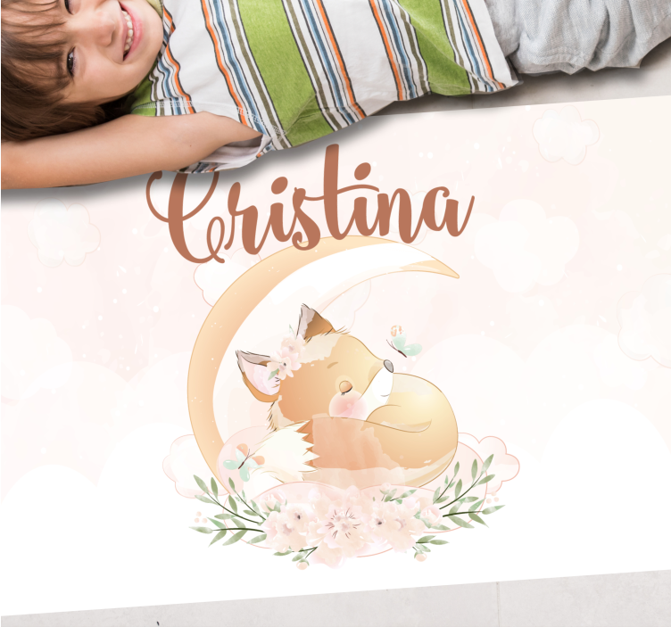 Tappeto vinile con nome illustrazione di volpe dolce - TenStickers