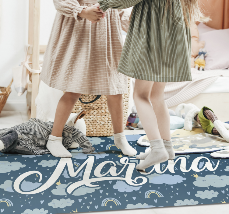 Tappeto vinile per bambini nuvole blu con nome - TenStickers