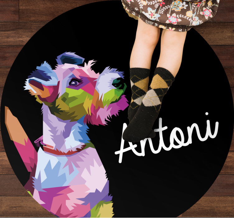 Tappeto vinile con nome ritratto canino colorato - TenStickers