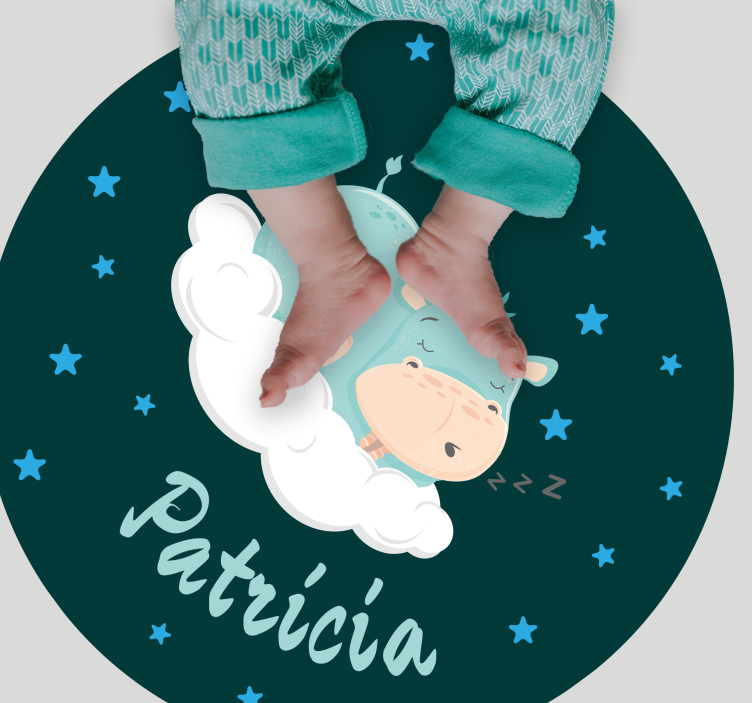 Tappeto vinile bebé ippopotamo assonnato con nome - TenStickers