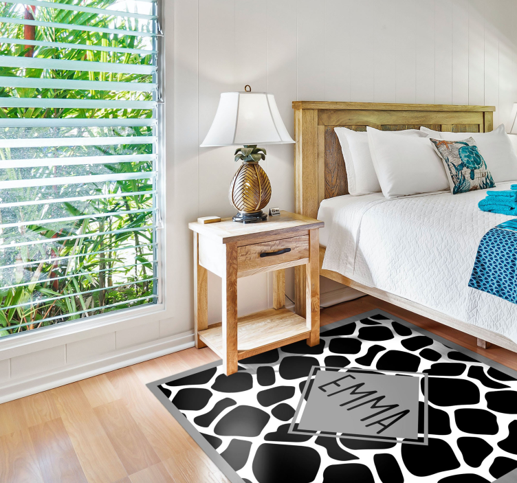 Tappeto vinile per ragazzi giraffa bianca e nera con nome - TenStickers