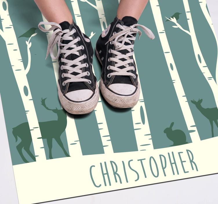 Tappeto vinile con nome tema amici della foresta - TenStickers