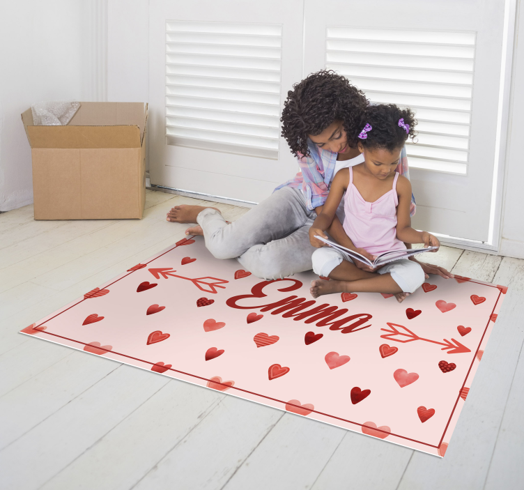 Tappeto vinile con nome tema cuore personalizzato - TenStickers