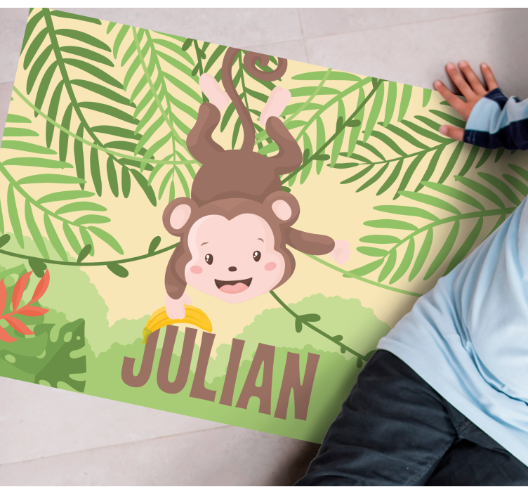 Tappeto vinile con nome tema della scimmia giocosa - TenStickers
