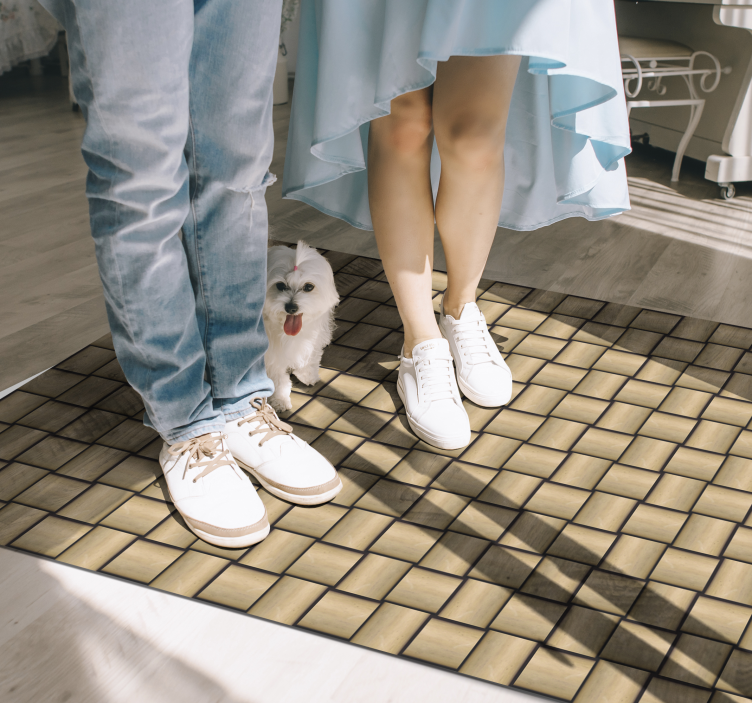 Tappeto vinile effetto legno motivo a piastrelle marroni - TenStickers