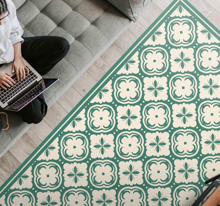 Tappeto vinile effetto marmo elegante elemento floreale - TenStickers