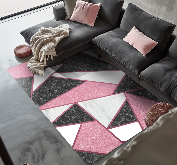 Tappeto vinile effetto marmo forme geometriche rosa e grigie - TenStickers