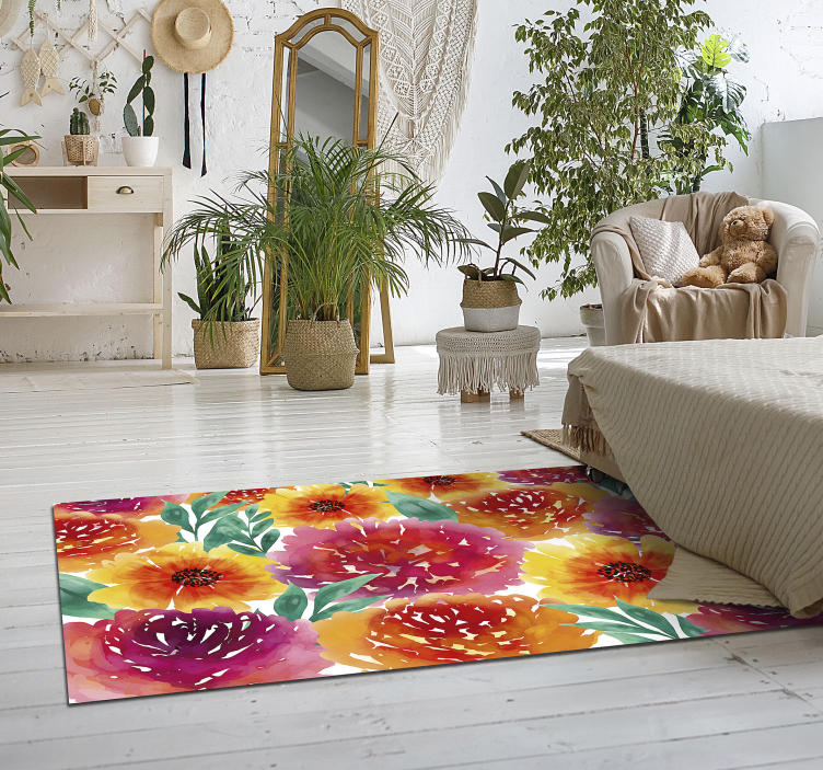 Tappeto vinile fiori acquerello floreale - TenStickers