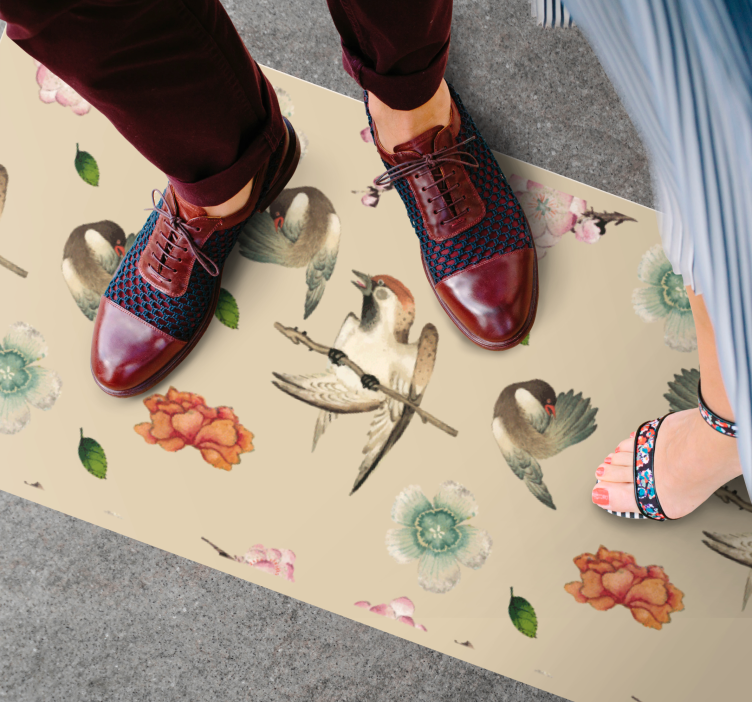 Tappeto vinile animali uccelli e fiori - TenStickers