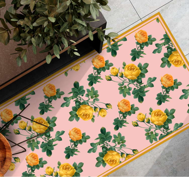 Tappeto vinile fiori botanica di rosa gialla - TenStickers