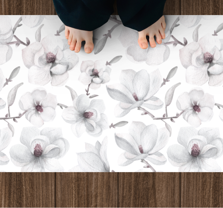 Tappeto vinile fiori concetto grigio tenue - TenStickers