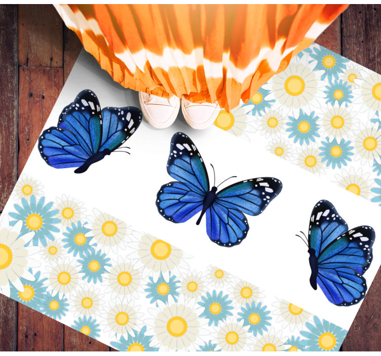 Tappeto vinile fiori farfalle blu - TenStickers