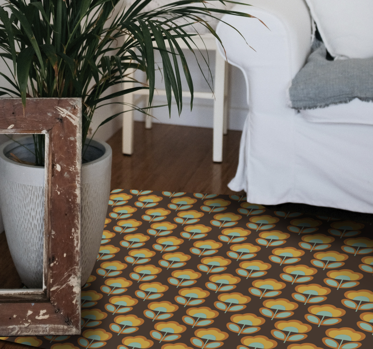 Tappeto vinile fiori design marrone vintage - TenStickers