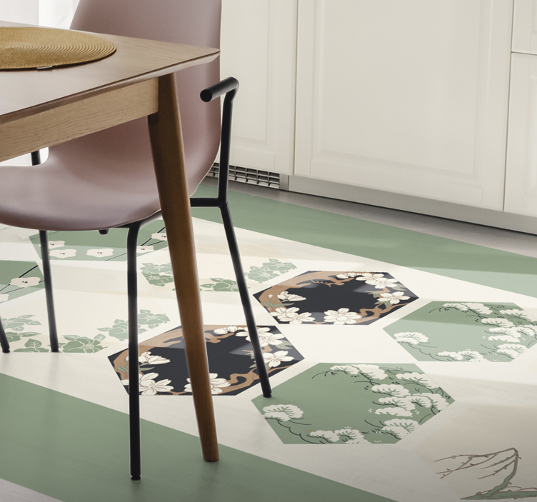 Tappeto vinile fiori esagoni floreali - TenStickers