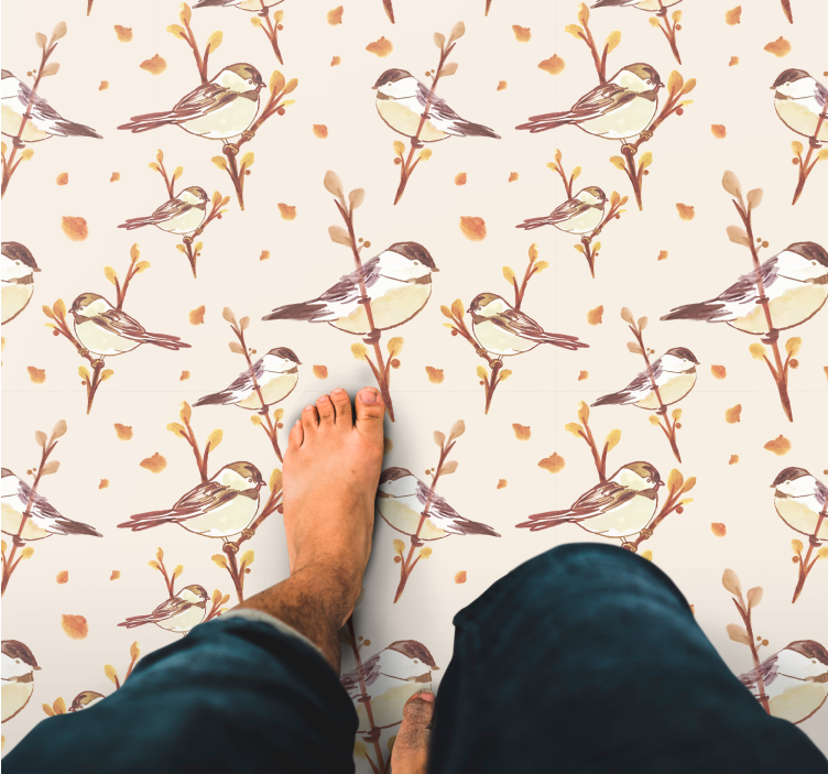 Tappeto vinile fiori incantevoli motivi di uccelli - TenStickers