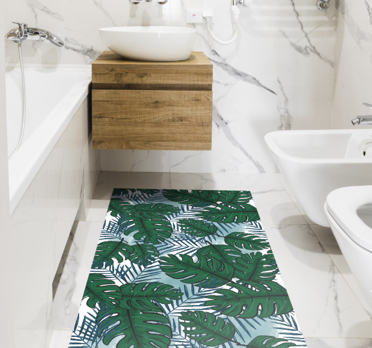 Tappeto in vinile per bagno modello di monstera tropicale - TenStickers