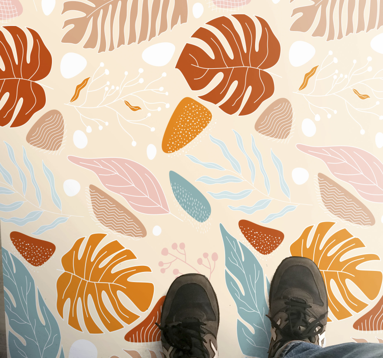 Tappeto vinile fiori motivi di foglie tropicali beige - TenStickers