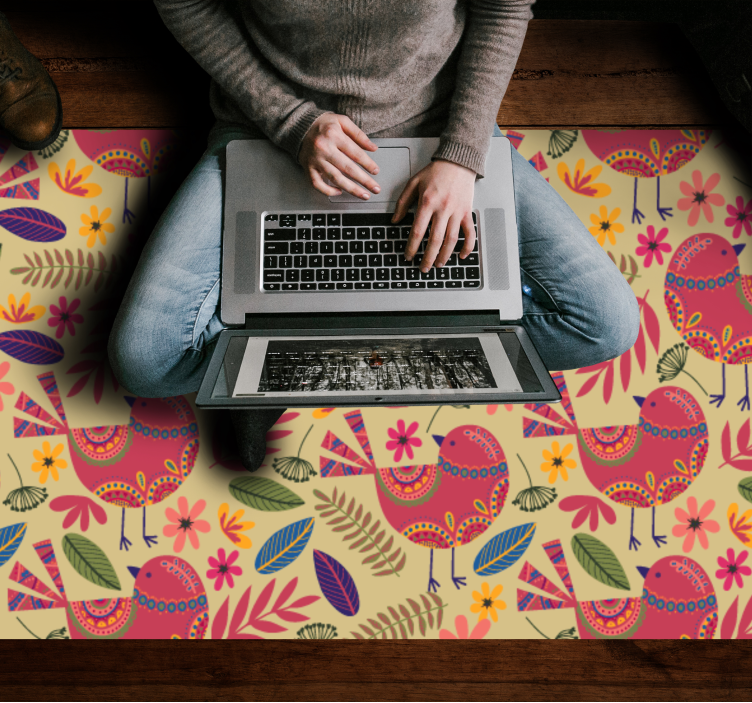 Tappeto vinile fiori motivi di uccelli colorati - TenStickers