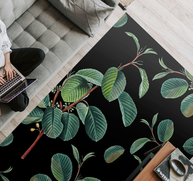 Tappeto in vinile soggiorno motivo di fogliame vibrante - TenStickers