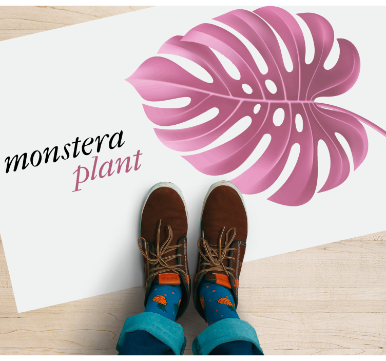 Tappeto vinile fiori pianta di monstera rosa - TenStickers