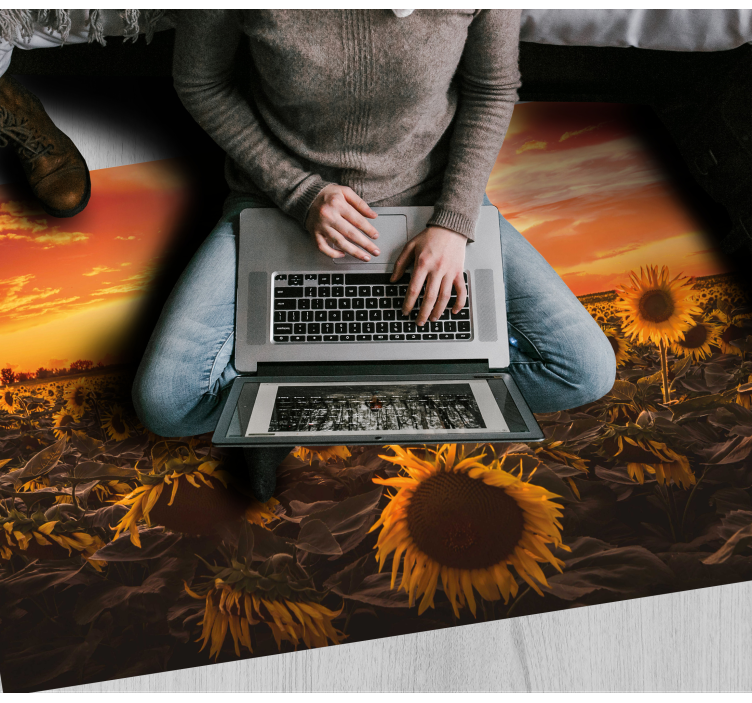Tappeto vinile fiori scena di tramonto di girasole - TenStickers