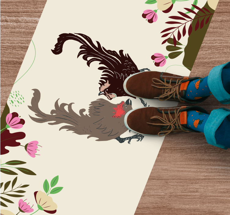 Tappeto vinile animali scena floreale di piccioni - TenStickers