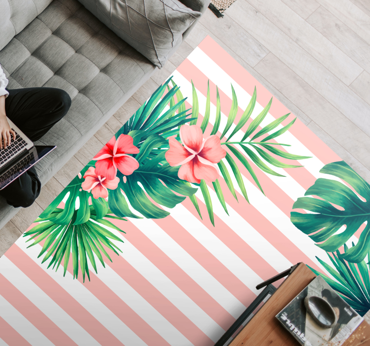 Tappeto vinile fiori striscia di flora tropicale - TenStickers