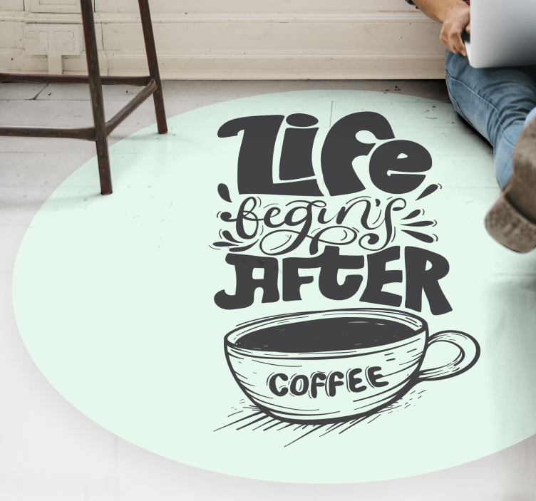 Tappeto vinile frase motivo con citazione del caffè - TenStickers