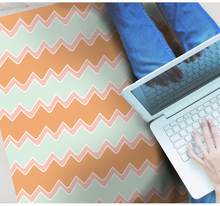 Tappeto vinile geometrico motivo a zigzag beige e blu - TenStickers