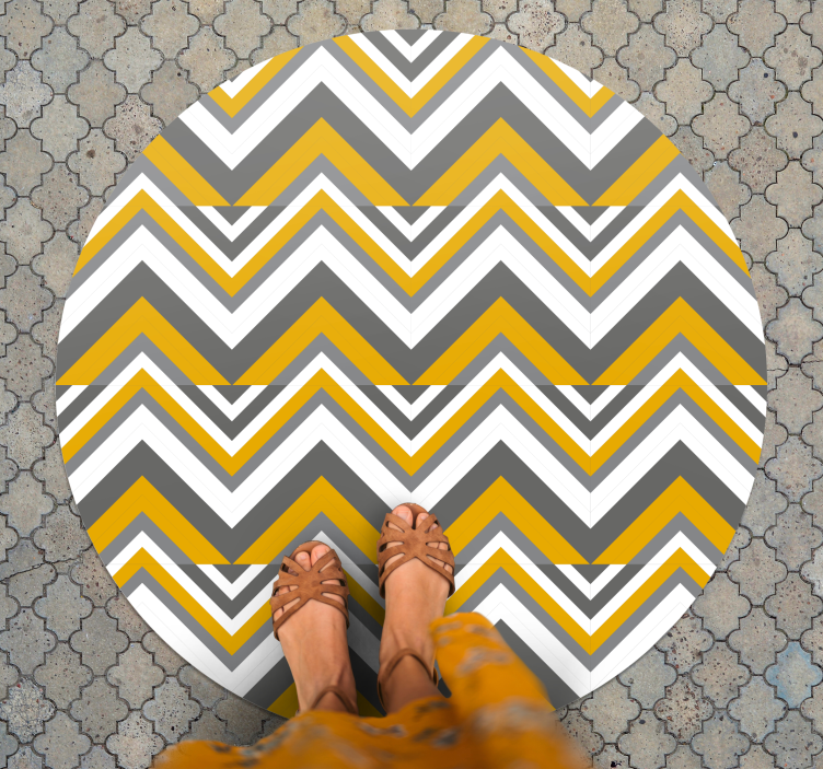 Tappeto vinile geometrico chevron grigio e giallo - TenStickers