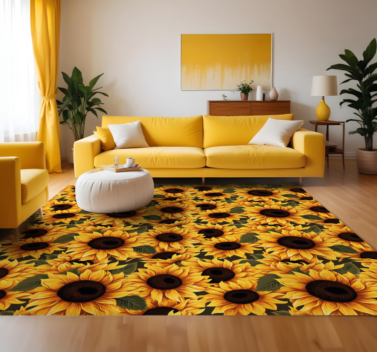 Tappeto vinile giallo design vintage girasole - TenStickers